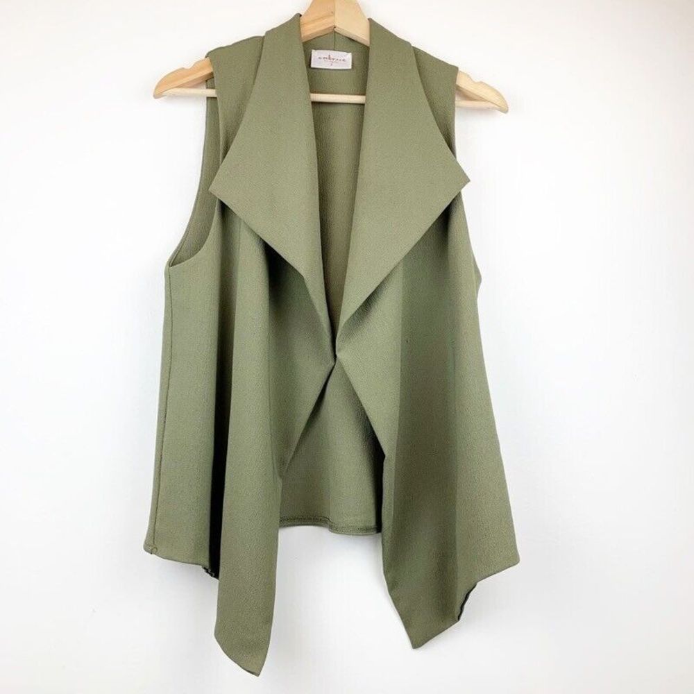 Embrace Womens Vest Green Open Front Drape Collar Stretch Asymmetric Jacket S